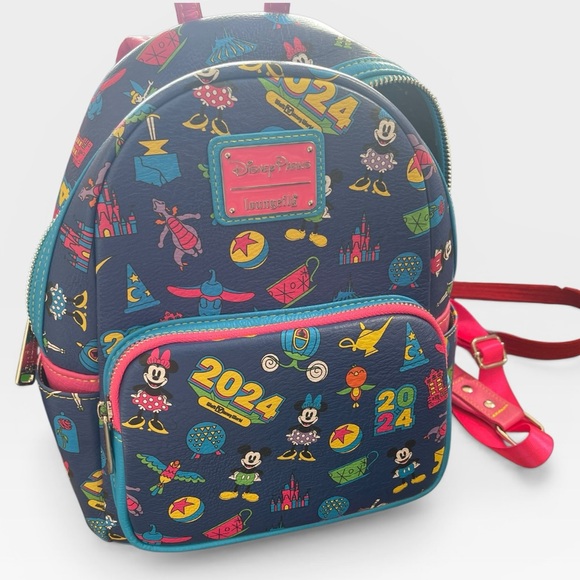 Disney Parks 2024 Loungefly Mini Backpack Mickey Minnie AOP NWT - Picture 5 of 14